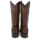 Western Genuine Ostrich Leg European Toe Boots Faded Brown Color - Wild West Boots - Pair Back View 