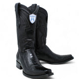 Western Genuine Ostrich Leg European Toe Boots Black Color - Wild West Boots - Pair Side View 