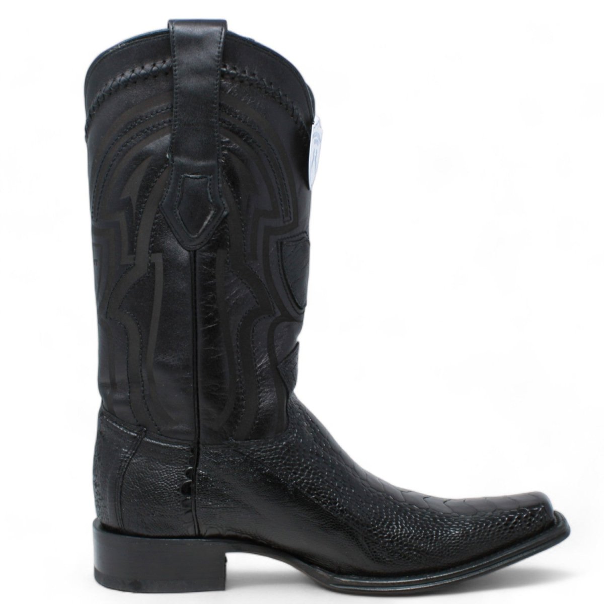 Western Genuine Ostrich Leg European Toe Boots Black Color - Wild West Boots - Right Side View 
