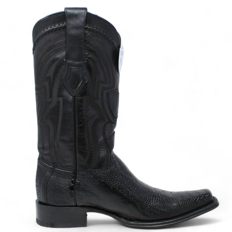 Western Genuine Ostrich Leg European Toe Boots Black Color - Wild West Boots - Right Side View 