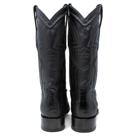 Western Genuine Ostrich Leg European Toe Boots Black Color - Wild West Boots - Pair Back View 