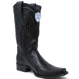 Western Genuine Ostrich Leg European Toe Boots Black Color - Wild West Boots - Side View 