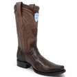 Western Genuine Ostrich Leg European Toe Boots Faded Brown Color - Wild West Boots - Side View 
