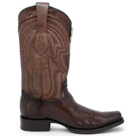 Western Genuine Ostrich Leg European Toe Boots Faded Brown Color - Wild West Boots - Right Side View 