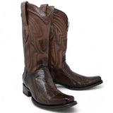 Western Genuine Ostrich Leg European Toe Boots Faded Brown Color - Wild West Boots - Pair Side View 