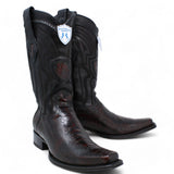 Western Genuine Ostrich Leg European Toe Boots Black Cherry Color - Wild West Boots - Pair Side View 