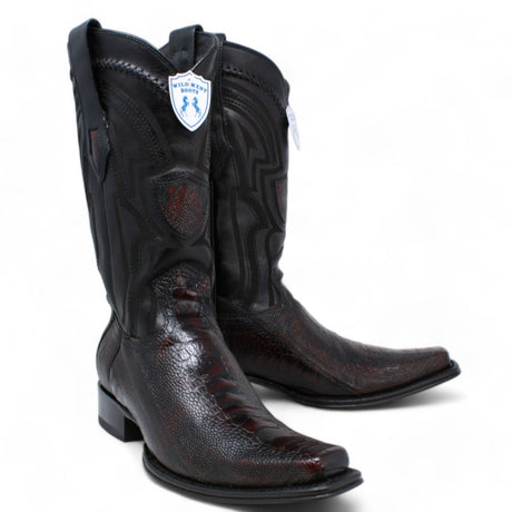 Western Genuine Ostrich Leg European Toe Boots Black Cherry Color - Wild West Boots - Pair Side View 