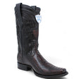 Western Genuine Ostrich Leg European Toe Boots Black Cherry Color - Wild West Boots - Side View 