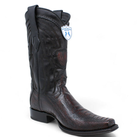 Western Genuine Ostrich Leg European Toe Boots Black Cherry Color - Wild West Boots - Side View 