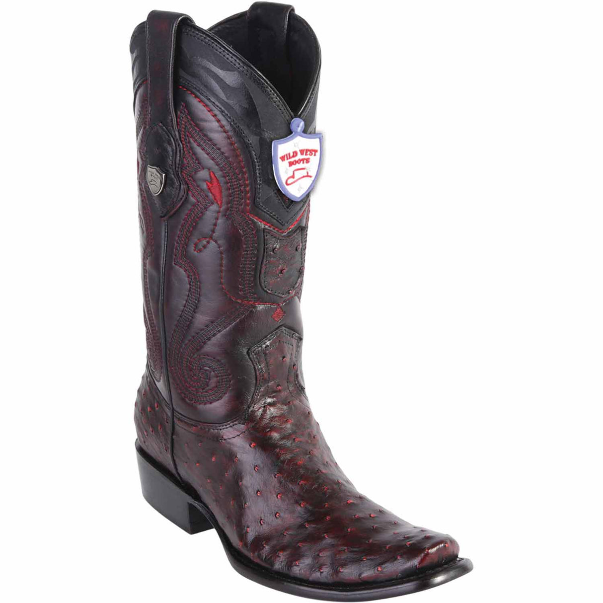 Western Original Ostrich Boots Dubai Square Toe Black Cherry Color - Wild West Boots side