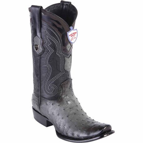 Western Original Ostrich Boots Dubai Square Toe Faded Gray Color - Wild West Boots side