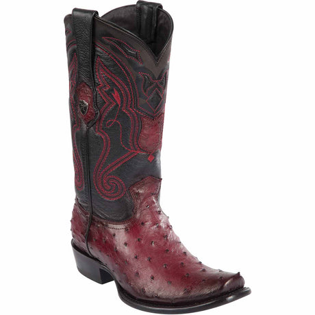 Western Original Ostrich Boots Dubai Square Toe Faded Burgundy Color - Wild West Boots side