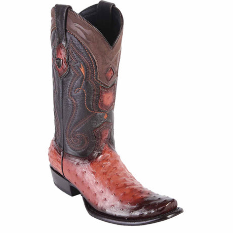 Western Original Ostrich Boots Dubai Square Toe Faded Cognac Color - Wild West Boots side