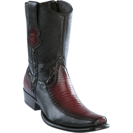 Original Lizard an Deer Short Boots Dubai Square Toe Faded Burgundy Color - Wild West Boots