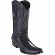 Western Genuine Stingray and Deer Single Stone Leather Square Dubai Toe Boots Black Color - Wild West Boots - Side View 