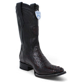 Genuine Crocodile Caiman Hornback Wide Square Toe Boots Black Chaerry Color - Wild West Boots 