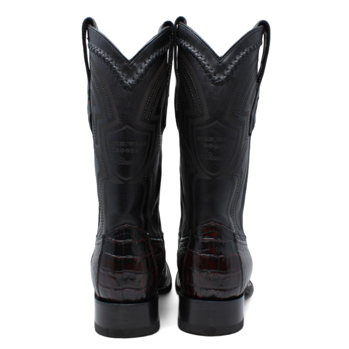 Genuine Crocodile Caiman Hornback Wide Square Toe Boots Black Chaerry Color - Wild West Boots back
