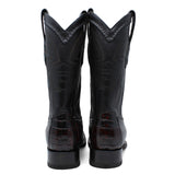 Genuine Crocodile Caiman Hornback Wide Square Toe Boots Black Chaerry Color - Wild West Boots back