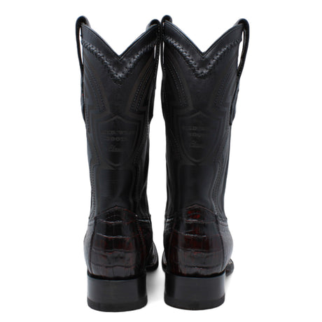 Genuine Crocodile Caiman Hornback Wide Square Toe Boots Black Chaerry Color - Wild West Boots back