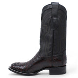Genuine Crocodile Caiman Hornback Wide Square Toe Boots Black Chaerry Color - Wild West Boots left side