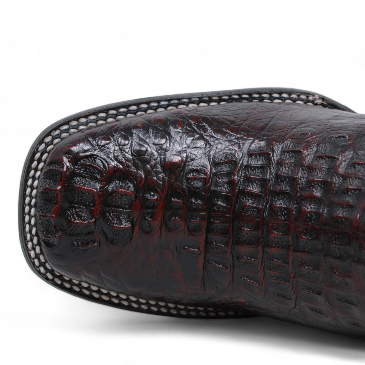 Genuine Crocodile Caiman Hornback Wide Square Toe Boots Black Chaerry Color - Wild West Boots toe