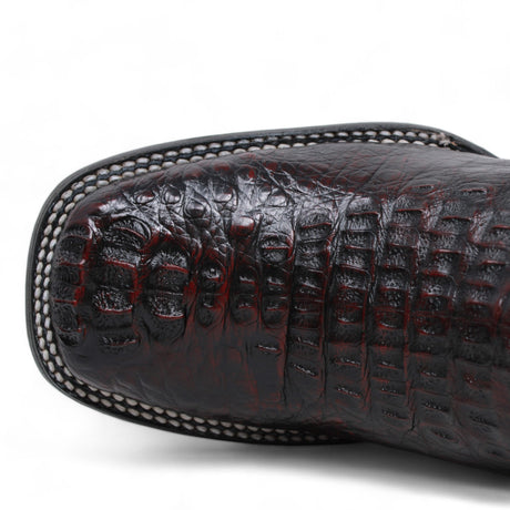 Genuine Crocodile Caiman Hornback Wide Square Toe Boots Black Chaerry Color - Wild West Boots toe
