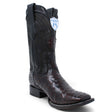Genuine Ostrich Wide Square Toe Boots Black Cherry Color - Wild West Boots 