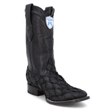 Genuine Monster Fish Pirarucu Wide Square Toe Boots Black Matte Color - Wild West Boots