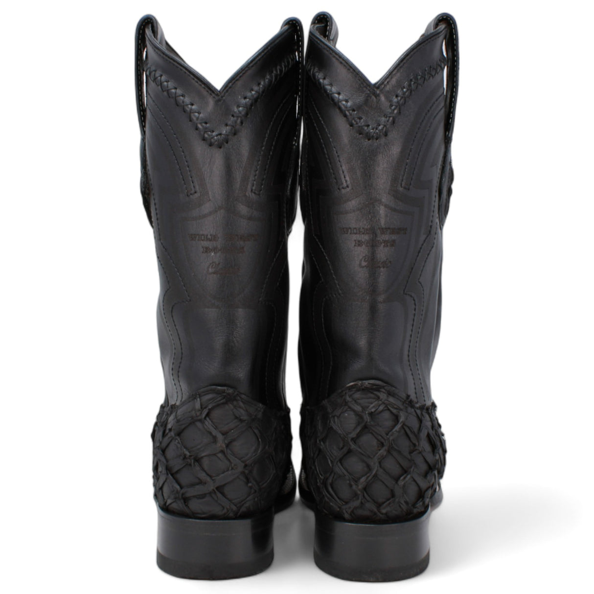 Genuine Monster Fish Pirarucu Wide Square Toe Boots Black Matte Color - Wild West Boots back