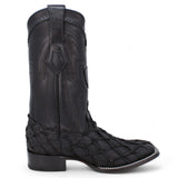 Genuine Monster Fish Pirarucu Wide Square Toe Boots Black Matte Color - Wild West Boots right side