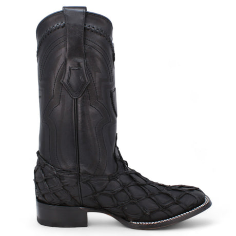 Genuine Monster Fish Pirarucu Wide Square Toe Boots Black Matte Color - Wild West Boots right side