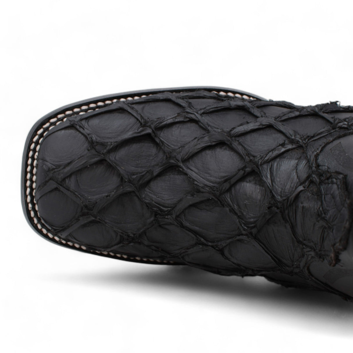 Genuine Monster Fish Pirarucu Wide Square Toe Boots Black Matte Color - Wild West Boots toe