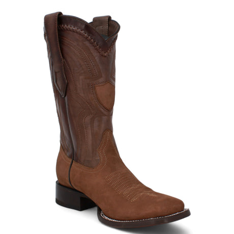 Western Nobuck Square Rodeo Toe Cowboy Boots Brown Color - Wild West Boots - Side View