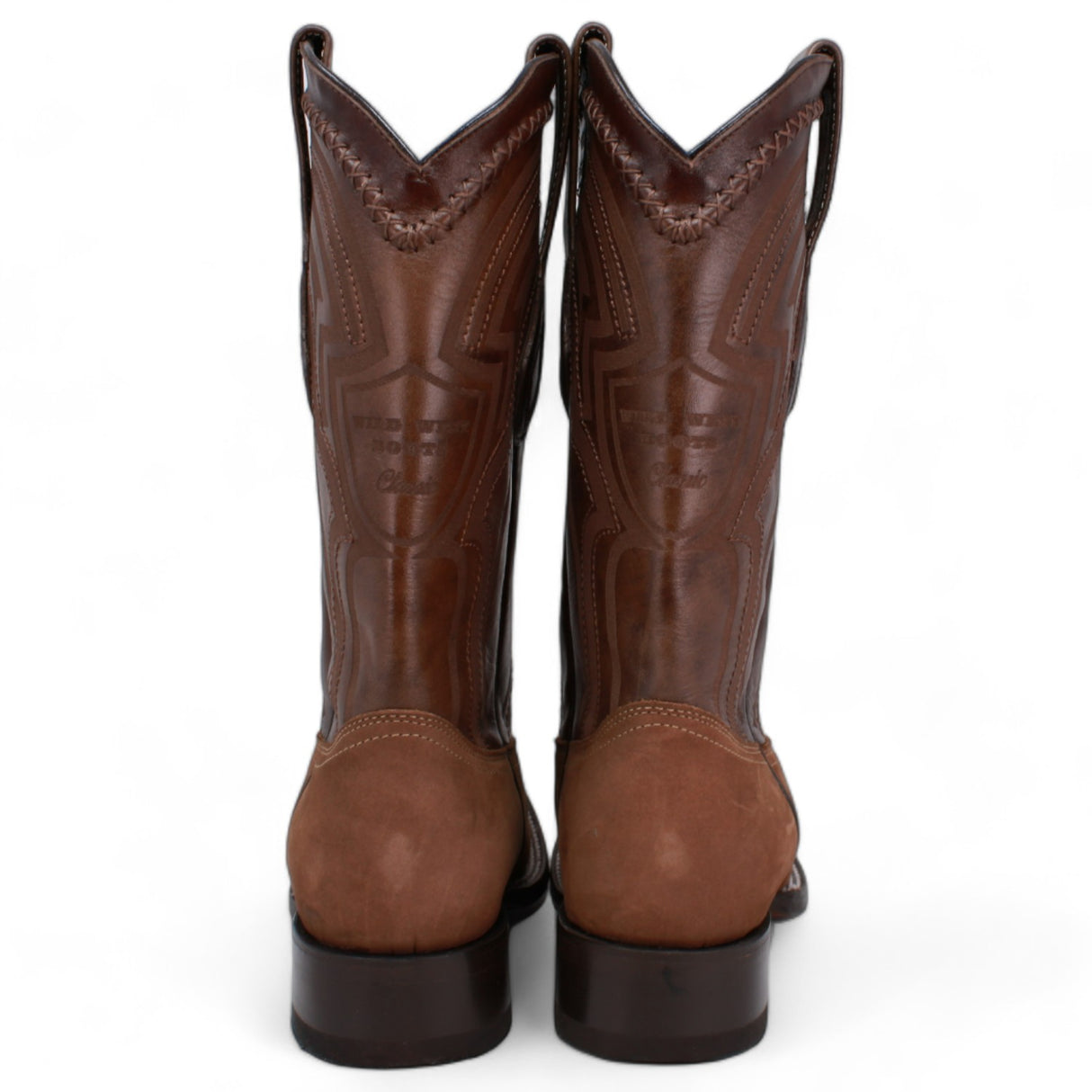 Western Nobuck Square Rodeo Toe Cowboy Boots Brown Color - Wild West Boots - Pair Back View