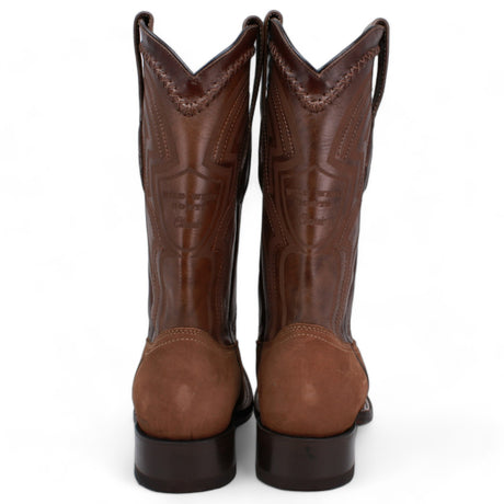 Western Nobuck Square Rodeo Toe Cowboy Boots Brown Color - Wild West Boots - Pair Back View