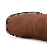 Western Nobuck Square Rodeo Toe Cowboy Boots Brown Color - Wild West Boots - Toe View