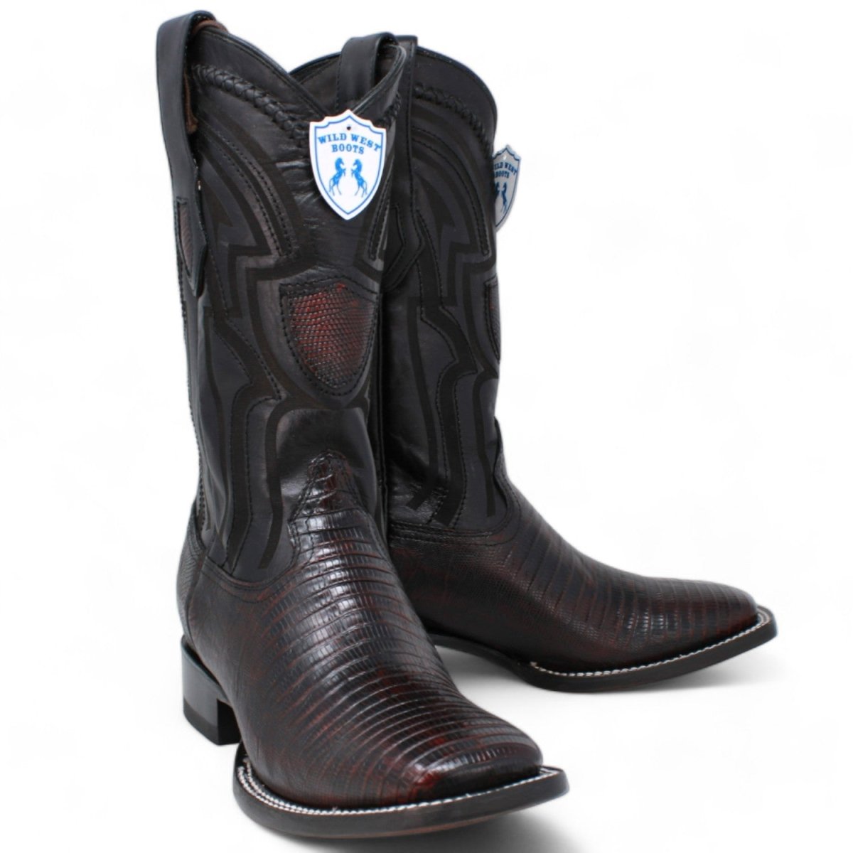 Wester Genuine Lizard Wide Square Toe Boots Black Cherry Color - Wild West Boots - Side View