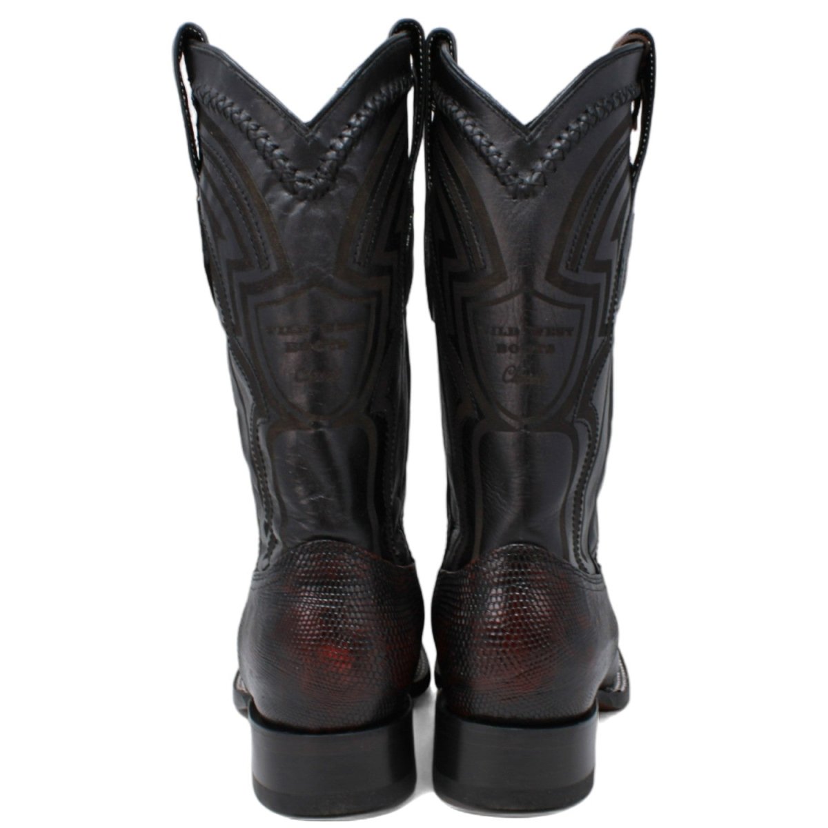 Wester Genuine Lizard Wide Square Toe Boots Black Cherry Color - Wild West Boots - Back View