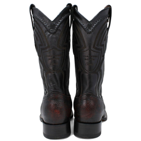 Wester Genuine Lizard Wide Square Toe Boots Black Cherry Color - Wild West Boots - Back View