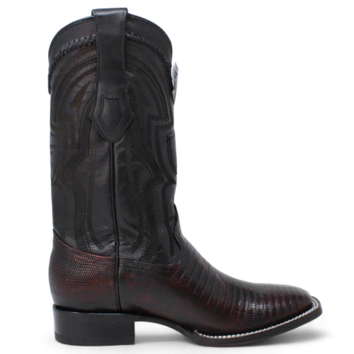 Wester Genuine Lizard Wide Square Toe Boots Black Cherry Color - Wild West Boots - Right Side View