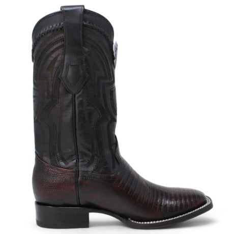 Wester Genuine Lizard Wide Square Toe Boots Black Cherry Color - Wild West Boots - Right Side View