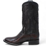 Wester Genuine Lizard Wide Square Toe Boots Black Cherry Color - Wild West Boots - Left Side View