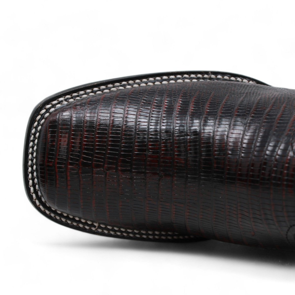 Wester Genuine Lizard Wide Square Toe Boots Black Cherry Color - Wild West Boots - Toe  View