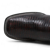 Wester Genuine Lizard Wide Square Toe Boots Black Cherry Color - Wild West Boots - Toe  View