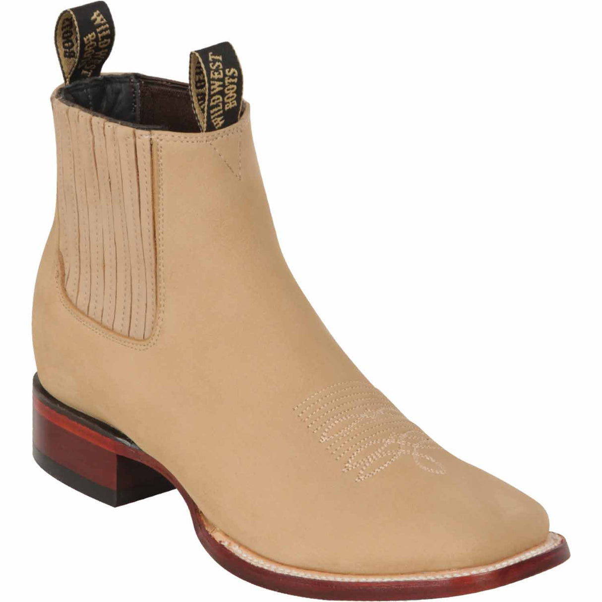 Genuine Suede Square Toe Ankle Boots Oryx Color - Wild West Boots - Side View 