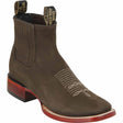 Genuine Suede Square Toe Ankle Boots Dark Tobacco Color - Wild West Boots - Side View 