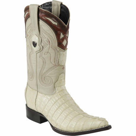 Wester Genuine Caiman Tail 3X Toe Boots Winter White Color- Wild West Boots - SIde View 