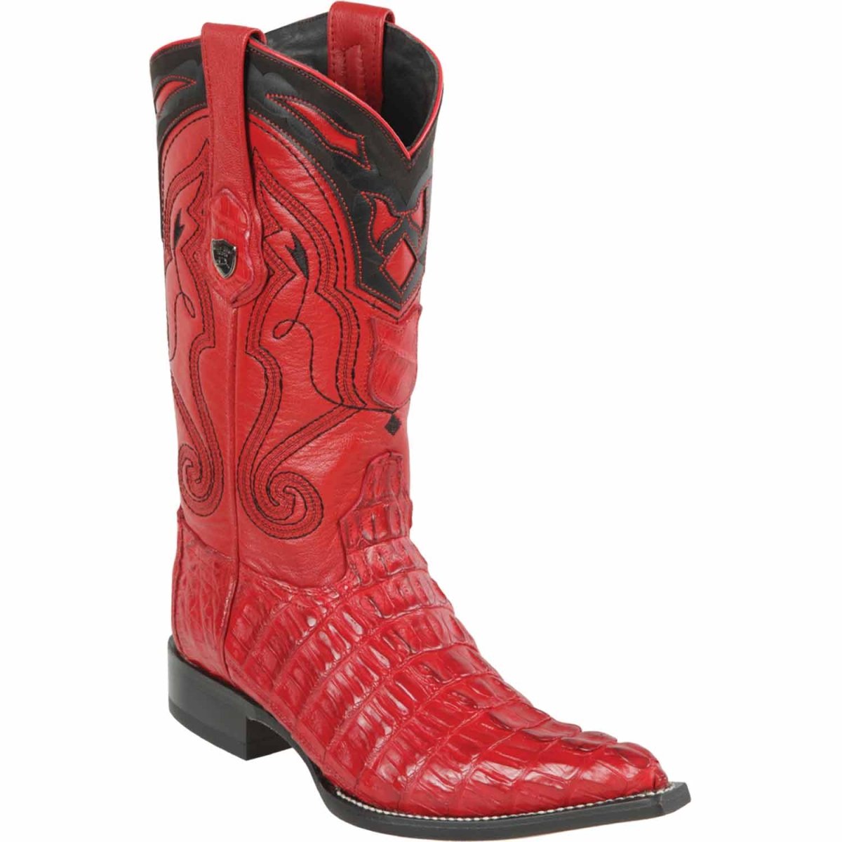 Western Genuine Caiman Tail 3X Toe Boots Red Color- Wild West Boots - SIde View 