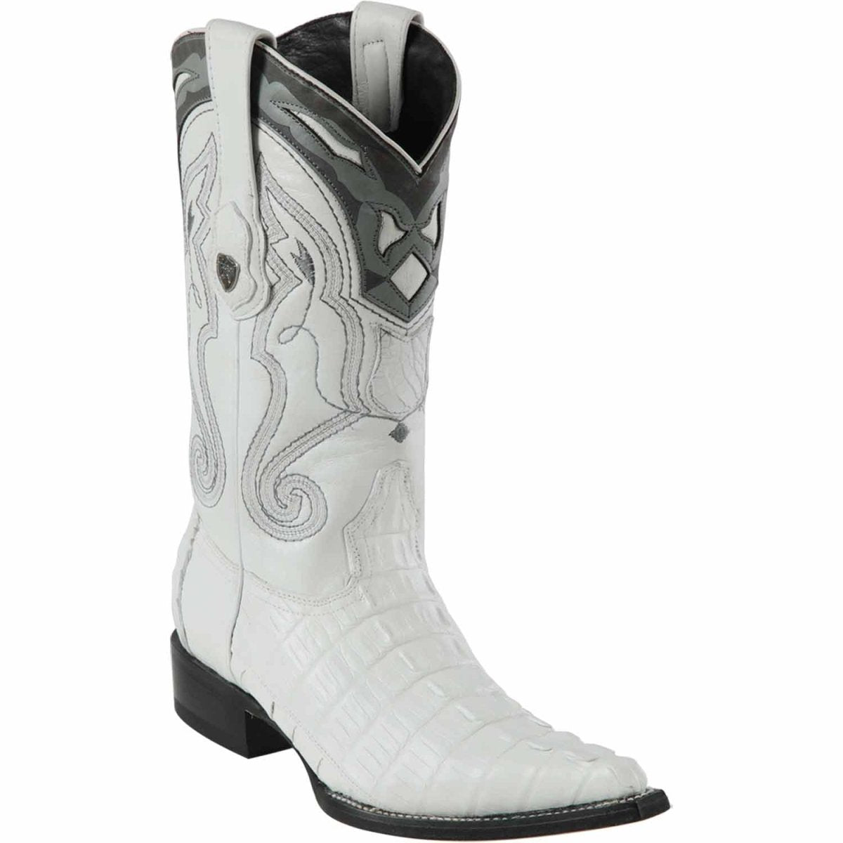 Western Genuine Caiman Tail 3X Toe Boots White Color- Wild West Boots - SIde View 