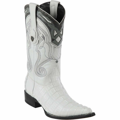 Western Genuine Caiman Tail 3X Toe Boots White Color- Wild West Boots - SIde View 